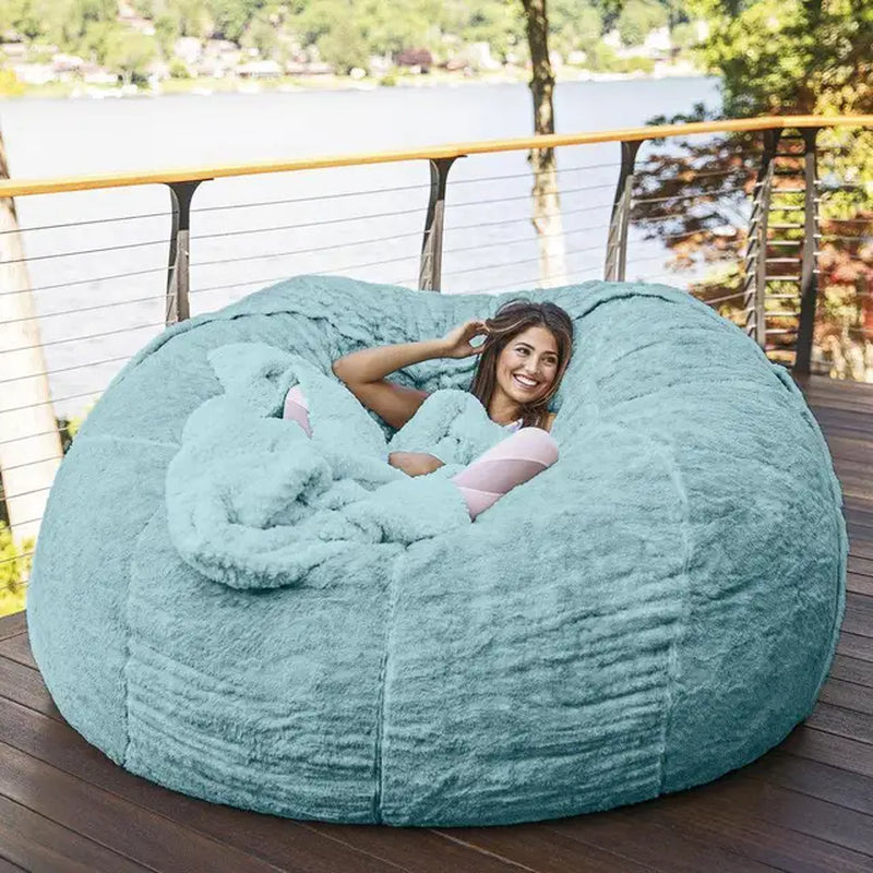 7-Foot Bean Bag Chair with Furry Fur Cover Machine Washable Big Size Sofa and Giant Lounger Furniture