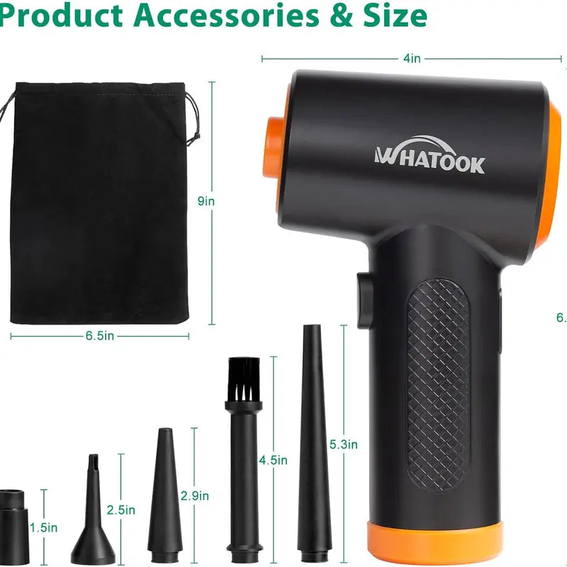 WHATOOK Compressed Air Duster-Reusable Electric Air Duster-3 Speeds 60000 RPM with LED Light