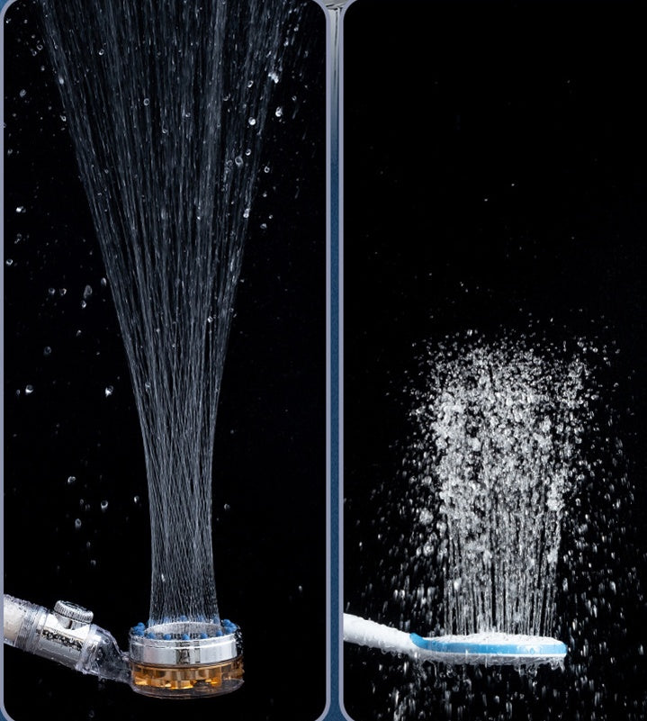 Pressurized Nozzle Turbo Shower Head One-Key Stop Water Saving High Pressure Shower Head Magic Water Line Bathroom Accessor
