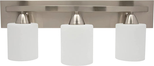 Bathroom Vanity Light Bar - 32"X7"X8.5" Interior Bathroom Lighting Fixtures with Modern Glass Shade - Bathroom Lights over Mirror - (Brushed Nickel, 3 Lights, E26 100W LED, Bulbs Not Included)
