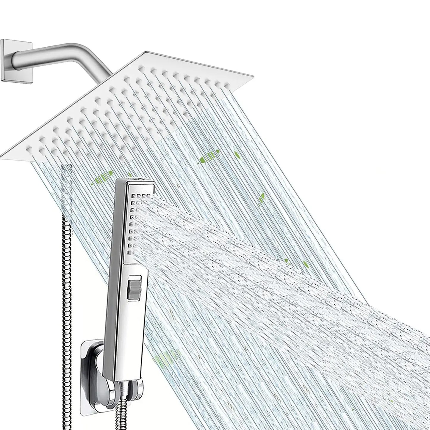 Shower Head Set,1 Set Including Rainfall Shower Head and Handheld Shower Head Set with Diverter, Shower Hose, Shower Bracket & Accessory, Bathroom Shower Accessories, Bathroom Supplies