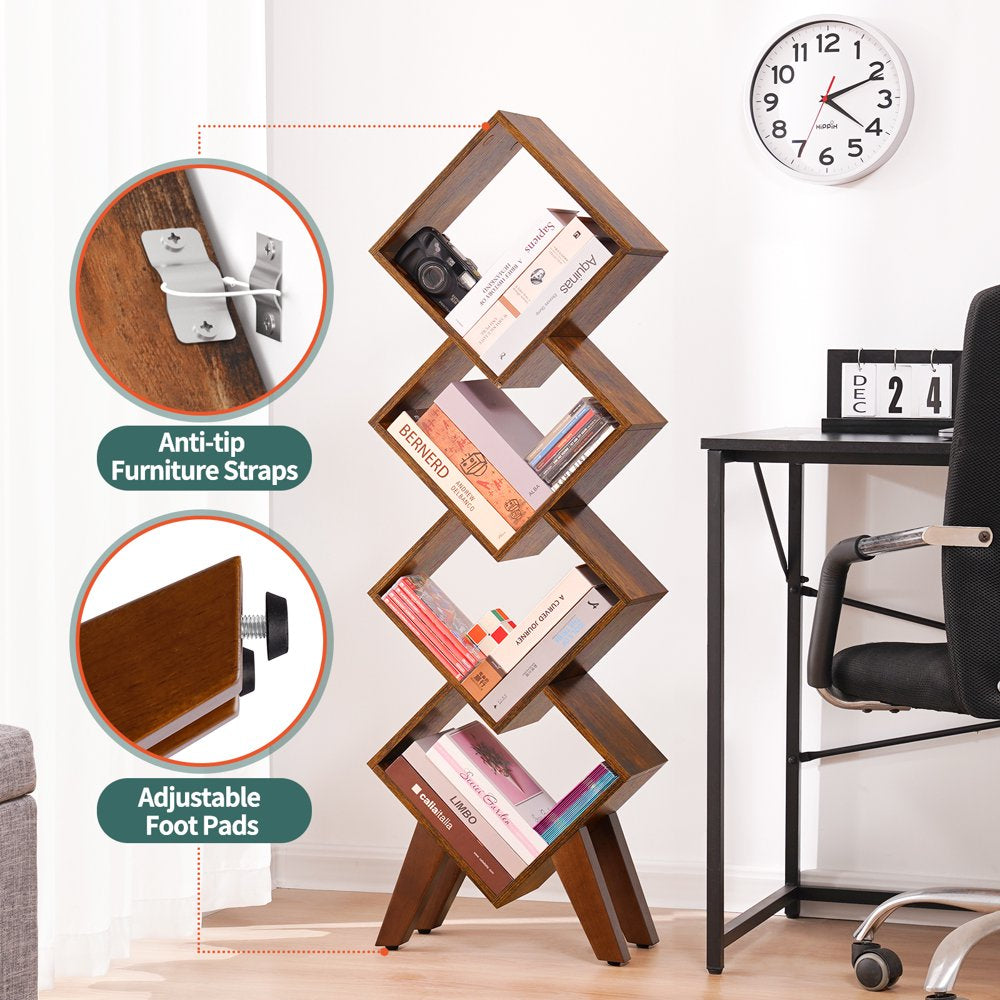 Bookshelf, Wood Small Bookcase 4-Tier Book Shelf, Tall Bookcases Book Organizer, Modern Bookshelves Floor Standing for Cds/Books in Small Spaces, Living Room, Home Office, Bedroom