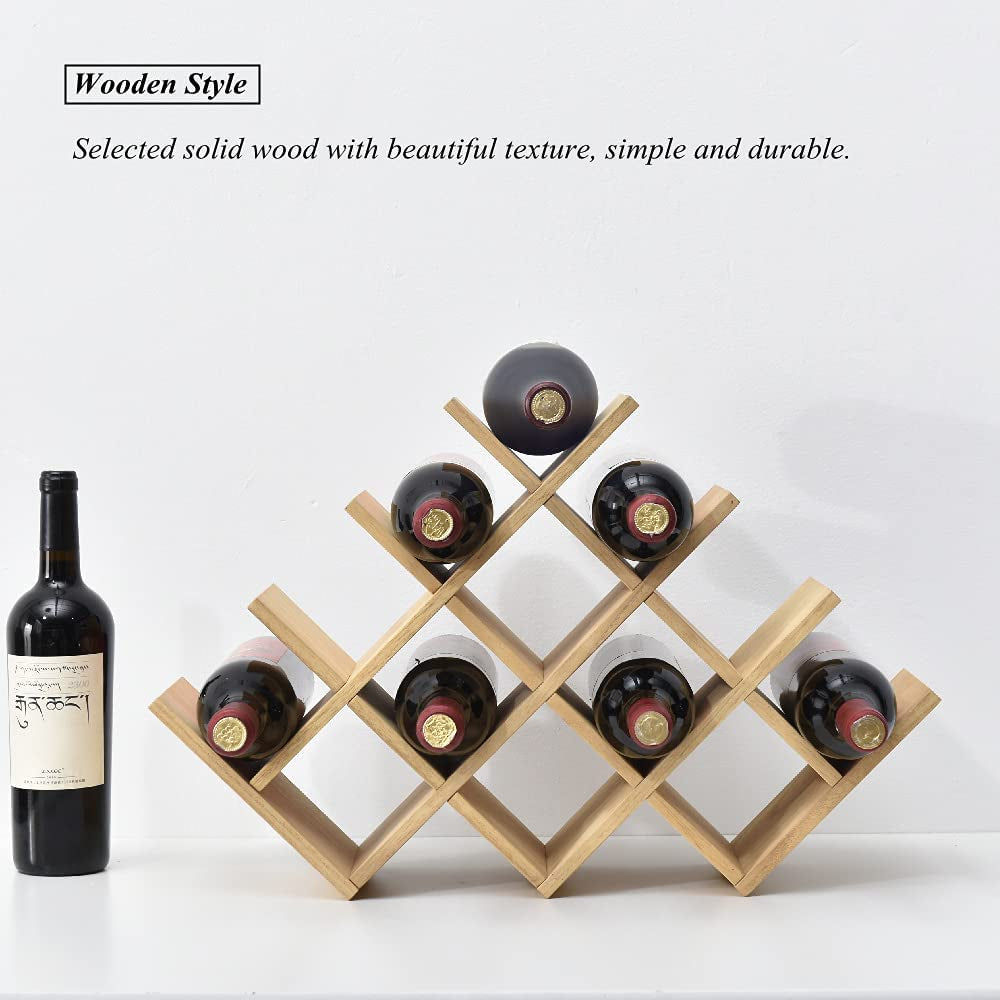 Wooden 13-Bottle Wine Rack - Nature Wood 4-Tier Wine Display Rack/Free Standing and Countertop Wine Storage Shelf - Bottle Holder/Cabinet Glass Rack XHJJ4-NA
